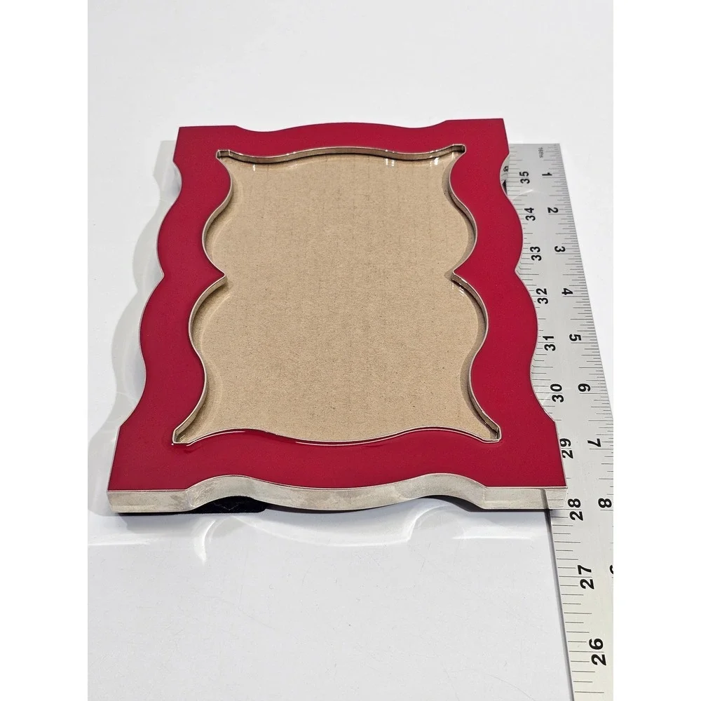 Jonathan Adler Queen Anne Red Enamel Photo Frame Silver Trim Tabletop Decor 8x6